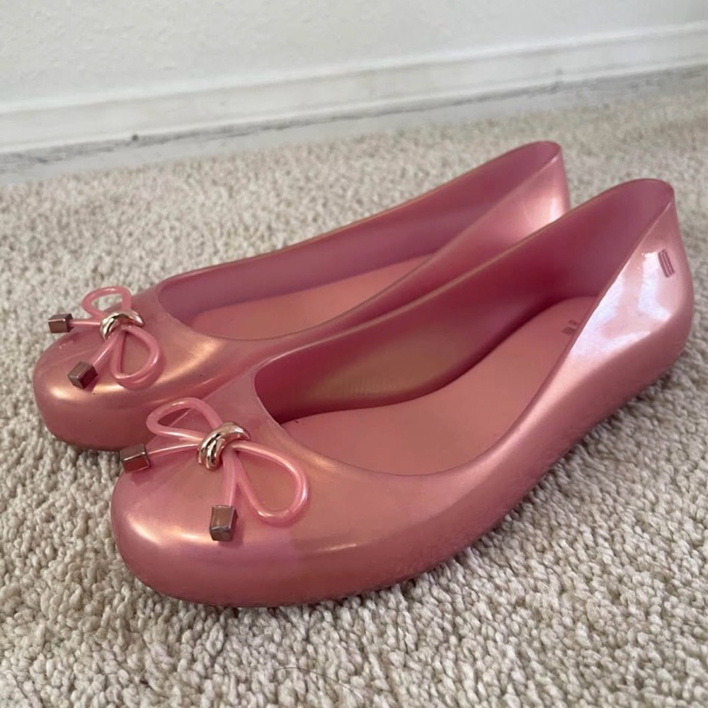 Mini Melissa Pink Jelly Ballet Flats with Bow